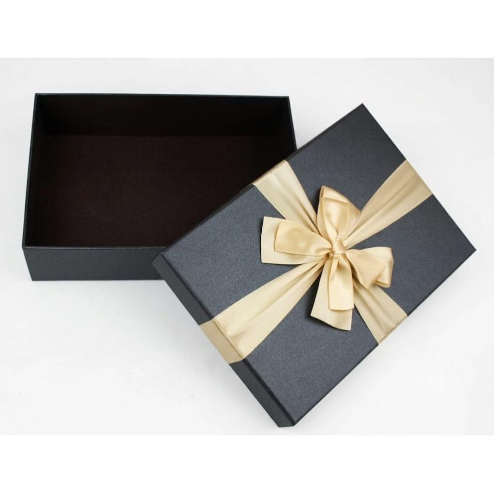 Emartbuy Black Rigid Gift Box with Ribbon, Rectangular Quality